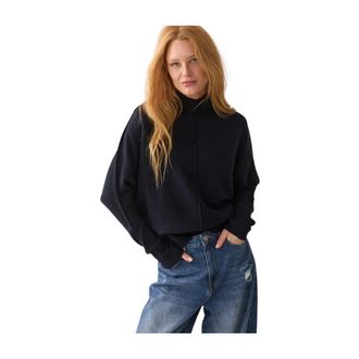 Summum Batwing Trui Zachte Melange Gebreid - Dames - Truien - Blauw - Maat: L Wol