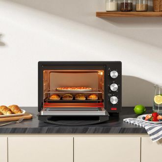 Woltu Woltu - Horno De Electrico Sobremesa 28l 1600 W Horno Tostador Con Bandeja Y Rejilla Mini Horno De Control Con Puerta De Doble Cristal Temperatura 100