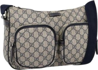 Gucci Pre-owned Vintage GG Canvas Shoulder Bag - Dames - Vintage Schoudertas - Blauw - ONE Size - Leer - Vintage