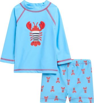 Little Me Kids Lobster UPF 50+ Rashguard & Trunks Set in Blue at Nordstrom, Size 6-9M