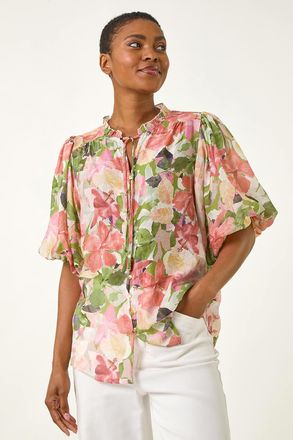 Roman Floral Gathered Blouse