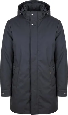 Moorer Minimalist Black Hooded Padded Coat with Zip Closure