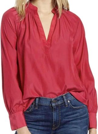 Chelsea28 Shirred Split Neck Blouse