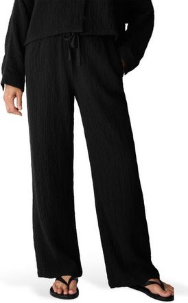 Eileen Fisher Crinkled Stretch Organic Cotton Drawstring Pants in Black at Nordstrom, Size X-Small