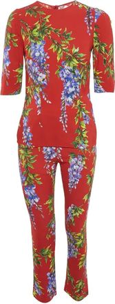 Dolce & Gabbana Cr&ecirc;pe broek en top met bloemenprint - Rood