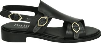 Pertini Zwarte leren sandaal Cesar - Dames - Sandalen met hakken - Zwart - 38 EU - Leer - Schoenen