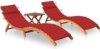 vidaXL Vidaxl - Tumbonas 2 Unidades Con Mesa Y Cojines Madera Maciza De Acacia