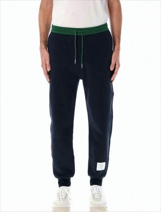Thom Browne Relaxed Fit Jogger Pants With Drawstring Waistband And Contrasting Cuffs