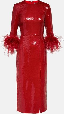 Rebecca Vallance Nika feather-trimmed sequined midi dress