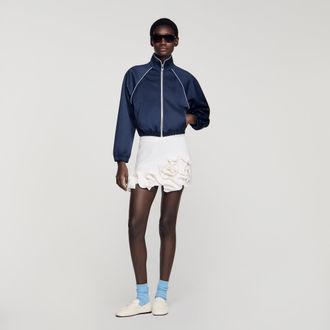 Sandro Embroidered cropped satin jacket