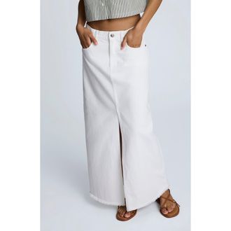 Kenneth Cole Frayed Hem Denim Maxi Skirt in Pure White at Nordstrom, Size 8