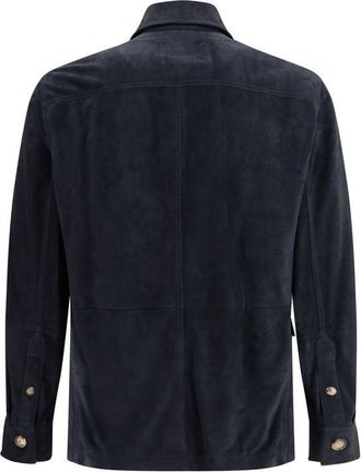 Brunello Cucinelli Mens Suede Leather Shirt Jacket Blue