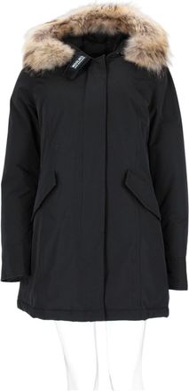 Woolrich Black Wool-Blend Fur-Trim Parka
