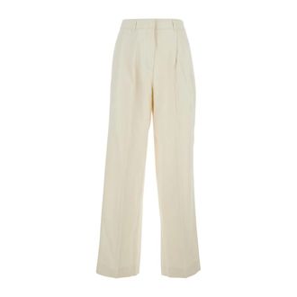 Dunst Broeken, Dames, Wit, L, Katoen, Pleated Broeken