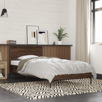 vidaXL Estructura Cama Madera Ingenier&iacute;a Metal Roble Marr&oacute;n 75x190 Cm Vidaxl