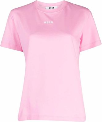 Msgm T-shirt met Micro Logo - Dames - T-shirts - Roze - S - Katoen - Tops