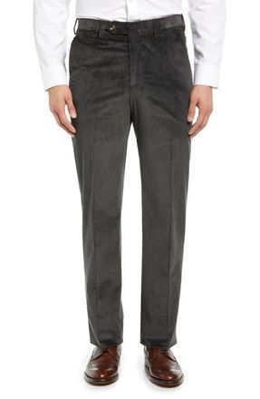Berle Luxury Italian Corduroy Flat Front Pants in Charcoal at Nordstrom, Size 34