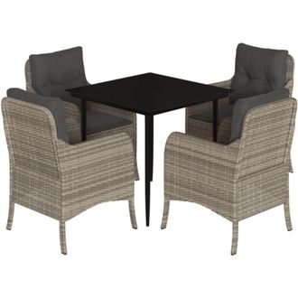 vidaXL 5 Piece Garden Dining Set with Cushions Light Grey Poly Rattan vidaXL