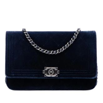 Chanel Pre-owned Portemonnee met ketting - Dames - Pre-owned - Blauw - Maat: ONE Size Leer