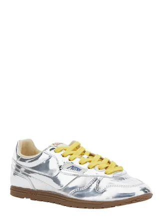 Autry Womens Silver Colored Low-Top Sneakers With Logo Metallic Mirror Pu Trainers
