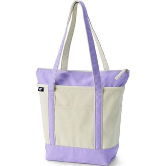 Lands End Zip Top Long Handle Canvas Tote Bag in Natural/lavender Cloud at Nordstrom, Size X-Large
