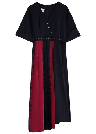 Love Birds Shogun Belted Woven Midi Dress - Navy - S (UK8-10)