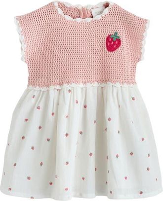 Next Kids Strawberry Crochet Mixed Media Dress in White at Nordstrom, Size 12-18M
