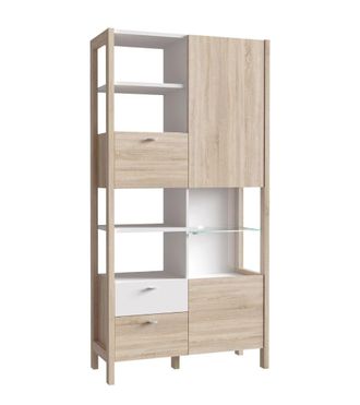 Home Heavenly Vitrina doble alta 3 cajones 10 huecos blanco roble