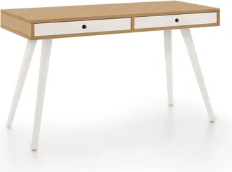 HOGAR 24 Escritorio de madera maciza natural, color encerado y blanco