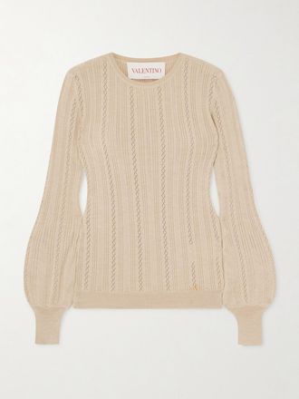Valentino Garavani Pullover In Lana Pointelle - Neutri