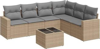 vidaXL Vidaxl - Set Sof&aacute;s De Jard&iacute;n 7 Piezas Y Cojines Rat&aacute;n Sint&eacute;tico Beige