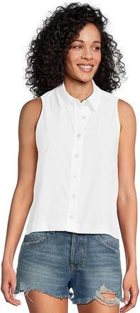 Lilla P Sleeveless Button Down Womens Clothing White : XS, Cotton