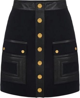 Elisabetta Franchi Rokken, Dames, Zwart, S, Leer, Minirok in dubbellaagse crêpestof