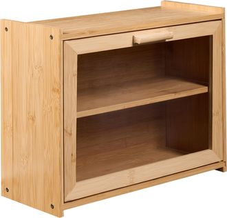 Beliani Panera Decorativa De Bamb&uacute; De Dos Niveles Con Panel Transparente De Acr&iacute;lico 40 X 17 X 31 Cm Marr&oacute;n Claro Seigle