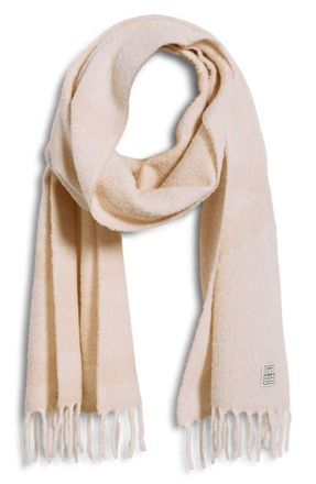 Toteme Monogram Jacquard Alpaca Blend Fringe Scarf in Ecru/White at Nordstrom