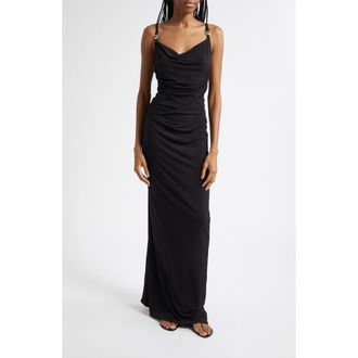 Coperni Logo Clasp Ruched Jersey Dress in Black at Nordstrom, Size 40