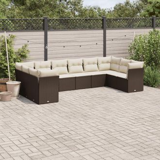 vidaXL Set De Sof&aacute;s De Jard&iacute;n 10 Pzas Y Cojines Rat&aacute;n Sint&eacute;tico Marr&oacute;n Vidaxl