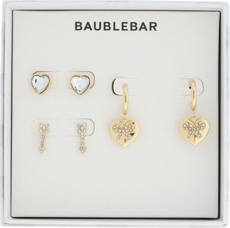 BaubleBar Set of 3 Heart & Arrow Stud Hoop Earrings in Clear at Nordstrom Rack