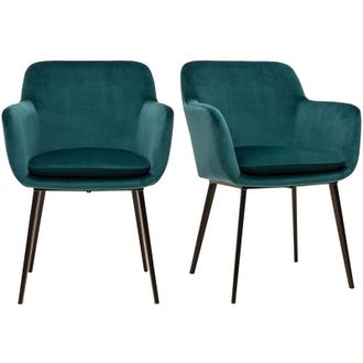 Miliboo Sillas De Terciopelo Azul Petr&oacute;leo Y Metal Negro (pack De 2) Amika