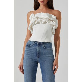 ASTR the Label Sarahi Ruffle Detail Strapless Top in White at Nordstrom, Size Large