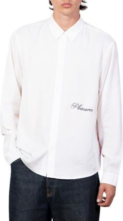 Pleasures x Richard Bernstein Pilule Graphic Lyocell Button-Up Shirt in White at Nordstrom, Size Xx-Large