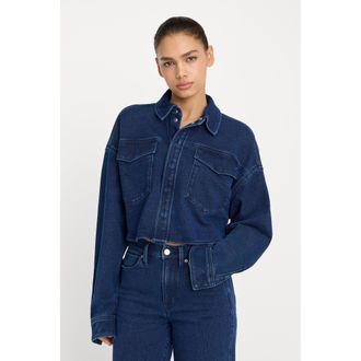 Good American Womens Jeanius Cropped Jacket | Indigo, Size Medium | Good American by Khlo&Egrave; Kardashian