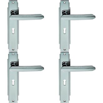 Loops 4x PAIR Line Detailed Handle on Lock Backplate 205 x 45mm Polished Chrome