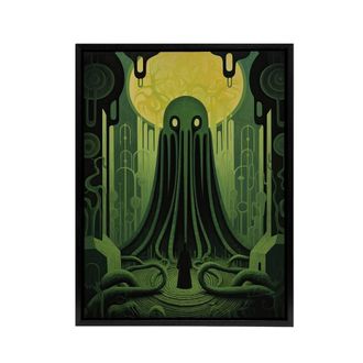 Artery8 Rise Of Cthulhu Lovecraft Framed Canvas Wall Art Print in Green | Size: W24 x H32