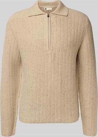 G-Star Strickpullover mit Polokragen und Reißverschluss in Beige, Größe XXL
