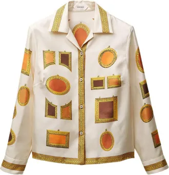 Versace Silk And Nylon Top With Geometric Patterns And Gold Detailing