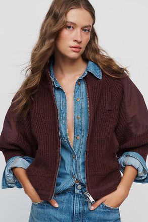 Pilcro Cotton Wool Blend Zip Up Cardigan