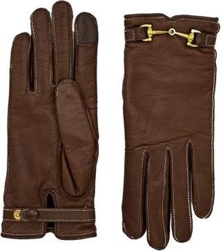 Agnelle Greco Lambskin Glove Lined in Cashmere with Equestrian Details in Whisky at Nordstrom, Size X-Small