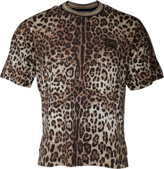 Dolce & Gabbana Brown Leopard Crew Neck Short Sleeve Mens T-shirt