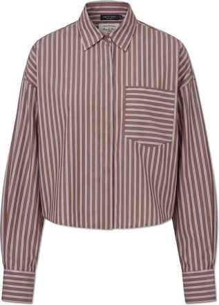 Rag & Bone Marin Cropped Gestreept Shirt - Dames - Overhemden - Bruin - M - Katoen - Overhemden